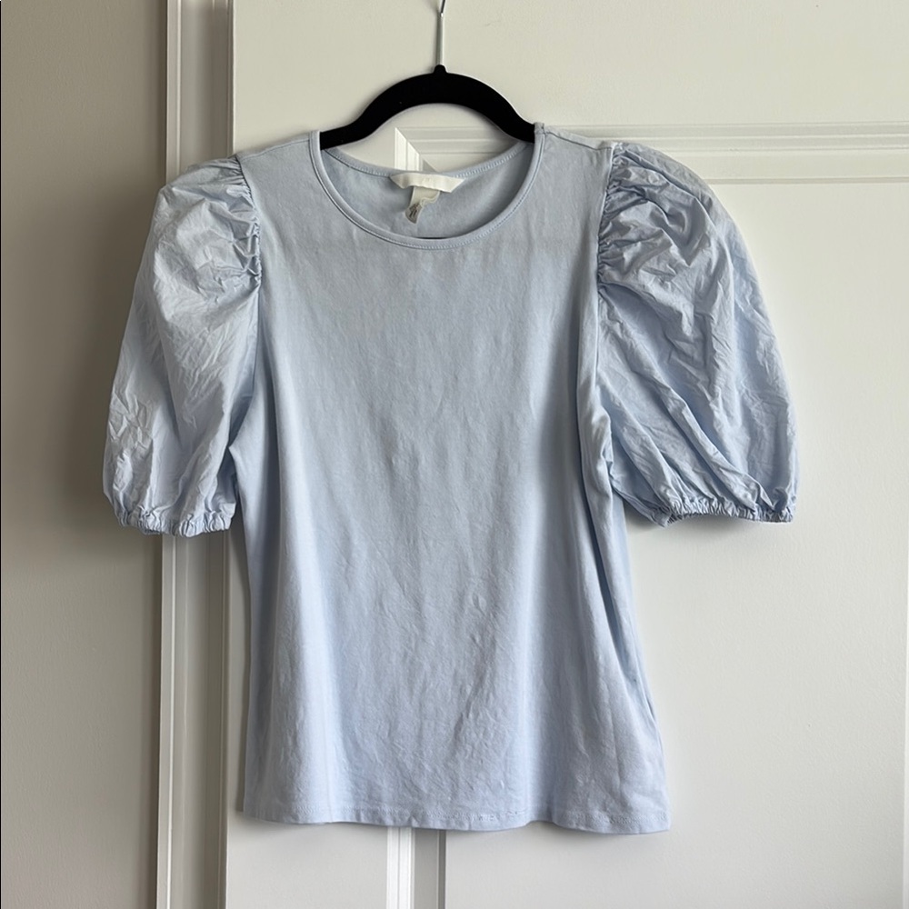 Light Blue Puff Sleeve Women's Top